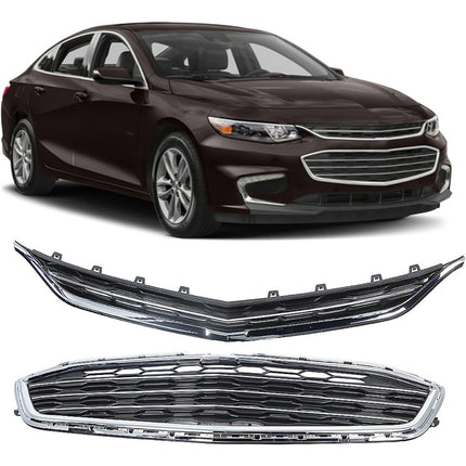 Findmall 2-Piece Black and Silver Front Upper and Lower Bumper Grille Kit Replacement for Malibu 2016-2018 84061034 84159846