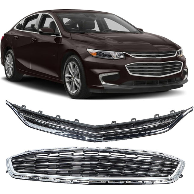 Findmall 2-Piece Black and Silver Front Upper and Lower Bumper Grille Kit Replacement for Malibu 2016-2018 84061034 84159846