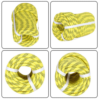 findmall 3/8 Inch 100 Feet Braided Polyester Rope Tree Work Rope Rigging Rope for Outdoor Swing Camping 3250 LBS Yellow Black