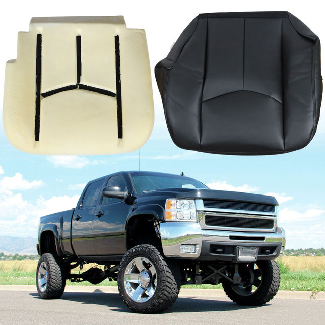Findmall Leather Driver Side Bottom Seat Cover & Foam Cushion Replacement for 2003-2006 Silverado Black