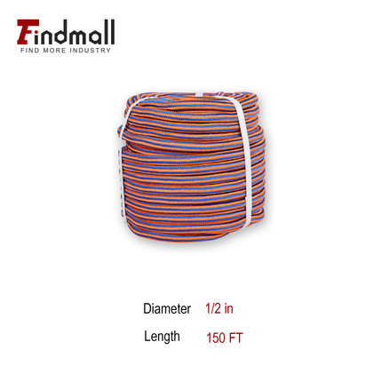 Findmall 1/2in 12 Strand Polyester Braided Rope, Heavy Duty Arborist Rigging Bull Rope, 8000 LBS Strength, 100FT 150FT