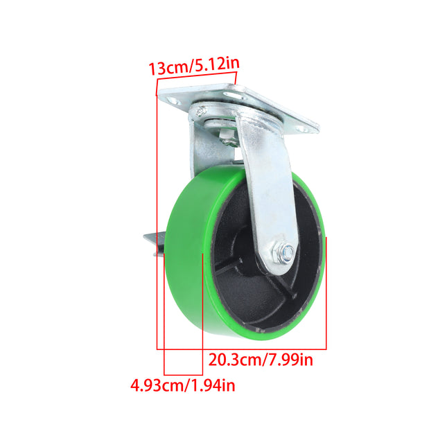 Findmall 2 Pack 6 Inch Polyurethane Swivel Caster Wheels with Total Lock Brake, Plate Mount, Heavy Duty Replacement Casters for Toolboxes, Workbenches & Industrial Equipment