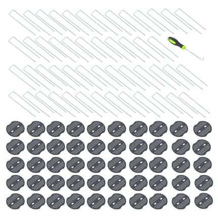 findmall Galvanized Garden Stakes & Gasket Set – Heavy Duty Landscape Staples for Weed Barrier Fabric, Ground Cover & Landscape Fabric
