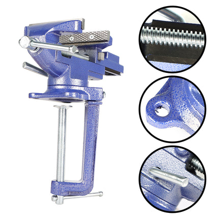 Findmall 3.2 Inch Mini Bench Vise with 360° Swivel Base, Portable Clamp-On Table Vise with Dual Mounting Design for Model Making, Jewelry and DIY Projects