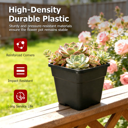 findmall 10PCS Square Black/ White Nursery Pots – Durable Plastic Plant Pots for Seedlings, Soil Plants & Garden Growing Containers