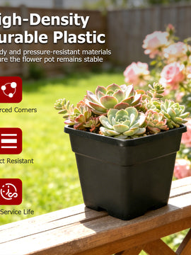 findmall 10PCS Square Black/ White Nursery Pots – Durable Plastic Plant Pots for Seedlings, Soil Plants & Garden Growing Containers