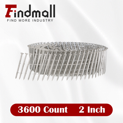 Findmall 304 Stainless Steel 15-Degree Coil Siding Nails, 0.090" Ring Shank Wire Collated Nails for CN45 Coil Nail Gun