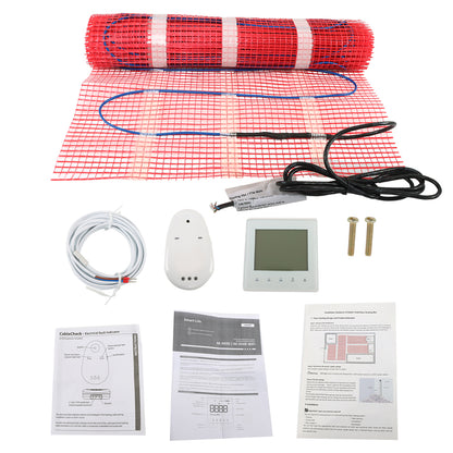 findmall 120v Electric Under Floor Heating System 15 Sqft Floor Heat Mat Kit Includes Alarm, Heated Floor Mat and Floor Temperature Sensor Fit for Heating under Ceramic Tiles Floors or Wooden Floors