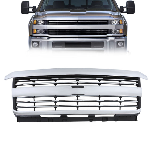 Findmall Chrome Front Grille Replacement for Silverado 2500 HD and 3500 HD 2015-2019