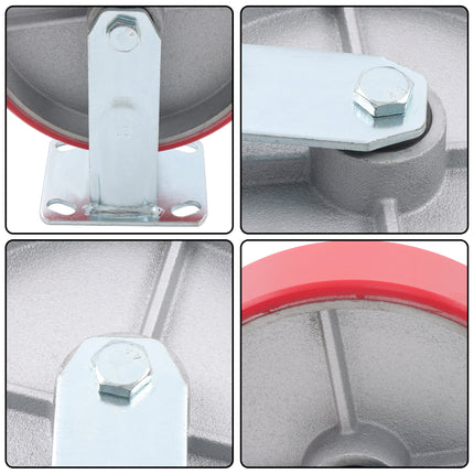 Findmall 4 Pack 8" Polyurethane on Iron Core Rigid Caster Wheels, Top Plate Mount, Heavy Duty Casters for Platform Trucks, Dollies & Carts