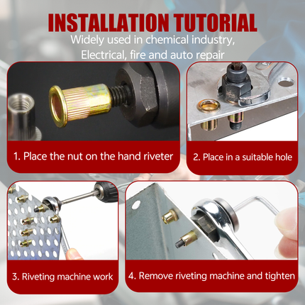 Findmall 300Pcs Rivet Nut Kit with Metric & SAE Threaded Inserts, Flat Head Carbon Steel Rivet Nuts Assortment Set
