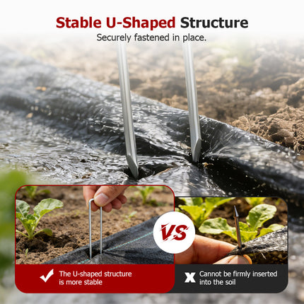 findmall Galvanized Garden Stakes & Gasket Set – Heavy Duty Landscape Staples for Weed Barrier Fabric, Ground Cover & Landscape Fabric