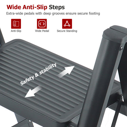 findmall Aluminum Folding Step Ladder – Lightweight Step Stool with Wide Anti-Slip Pedal, 330lb Capacity for Home, Kitchen & Office
