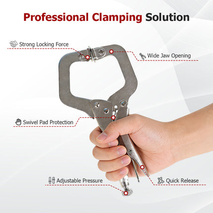 findmall 5PCS 6" & 11" C-Clamp Locking Pliers Set – Adjustable Swivel Pad Vise Grip Pliers for Woodworking, Welding & Metalwork