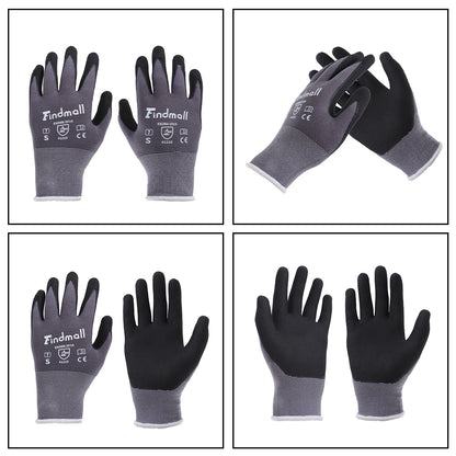 findmall Safety Work Gloves MicroFoam Nitrile Coated Foam Gloves S-Size/6 Pairs