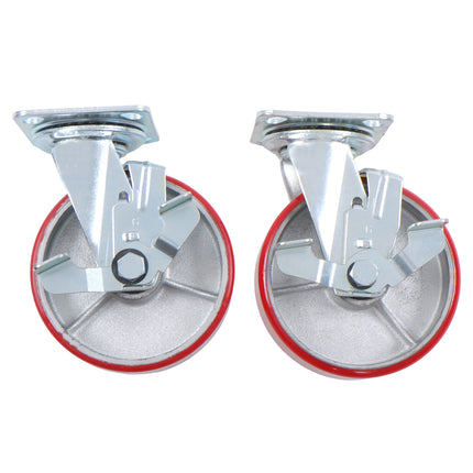 Findmall 2 Pack 6 Inch Polyurethane Swivel Caster Wheels with Total Lock Brake, Plate Mount, Heavy Duty Replacement Casters for Carts, Workbenches &amp; Industrial Equipment