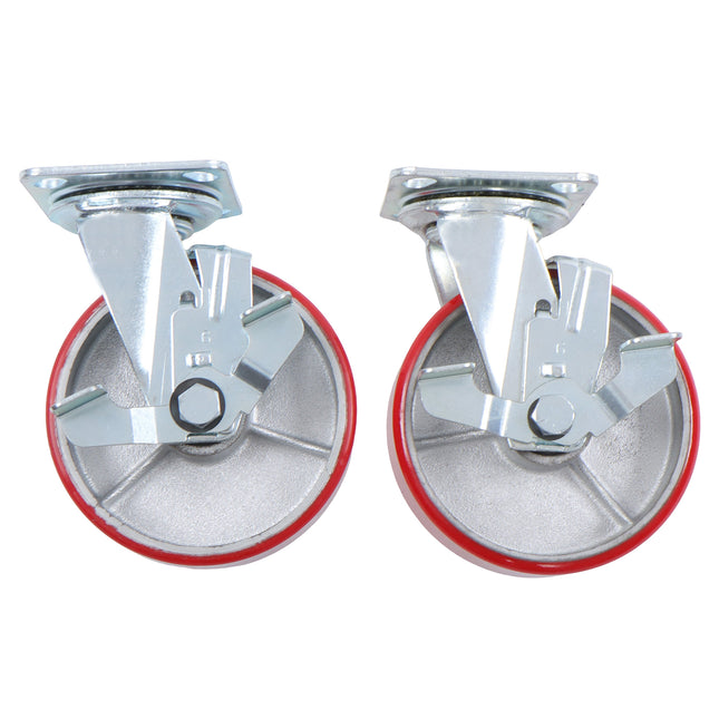 Findmall 2 Pack 6 Inch Polyurethane Swivel Caster Wheels with Total Lock Brake, Plate Mount, Heavy Duty Replacement Casters for Carts, Workbenches &amp; Industrial Equipment