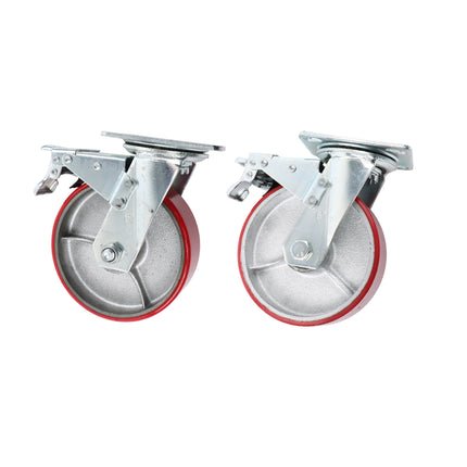 Findmall 2 Pack 6 Inch Polyurethane Swivel Caster Wheels with Total Lock Brake, Plate Mount, Heavy Duty Replacement Casters for Carts, Workbenches & Industrial Equipment
