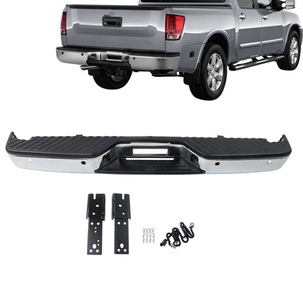 Findmall Chrome Rear Step Bumper for 2004-2015 Nissan Titan, NI1103111