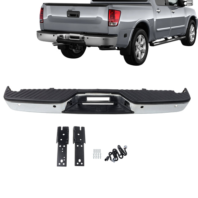 Findmall Chrome Rear Step Bumper for 2004-2015 Nissan Titan, NI1103111