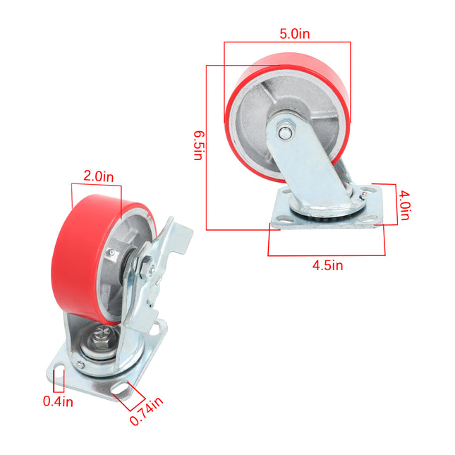 Findmall 4 Pack 4" Polyurethane Swivel Caster Wheels with Double Lock Brake, Top Plate Mount Heavy Duty Casters for Workbenches, Toolboxes & Equipment