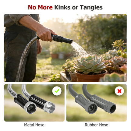findmall Stainless Steel Garden Hose with Nozzle – Flexible, Kink-Free, Rust-Proof Heavy Duty Metal Water Hose