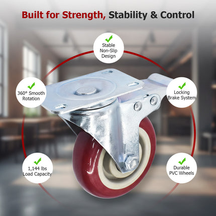 findmall 4" Heavy Duty Caster Wheels (4 Pack) with Safety Brake – 360° Swivel, Quiet & Secure Locking Casters for Furniture and Equipment