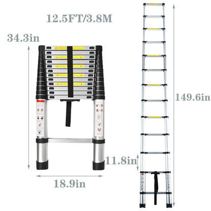 findmall 12.5FT/3.8M Aluminum Telescopic Ladder Multi Purpose Heavy Duty Extension Step