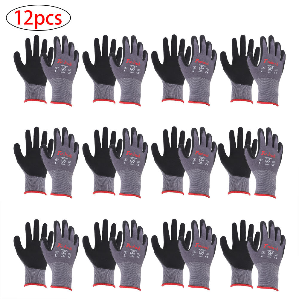 findmall Safety Work Gloves MicroFoam Nitrile Coated Foam Gloves L-Size/12 Pairs