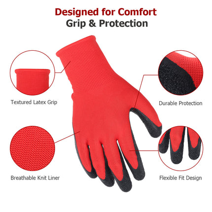 findmall 12 Pairs Crinkle Latex Coated Work Gloves – Durable Rubber Grip Safety Gloves for Construction, Warehouse, Gardening & Assembly