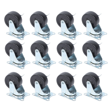 Findmall 12 Pack 2 Inch Rubber Swivel Caster Wheels with Side Brake, Plate Mount, Heavy Duty Replacement Casters for Furniture, Carts, Workbenches & Shelving