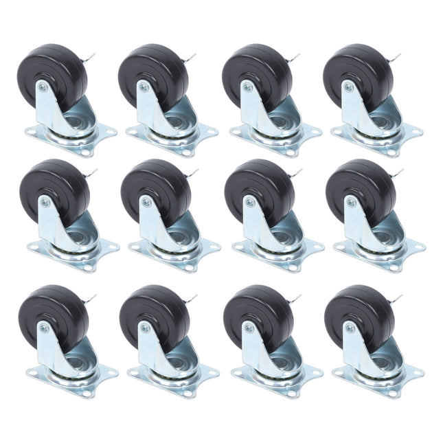 Findmall 12 Pack 2 Inch Rubber Swivel Caster Wheels with Side Brake, Plate Mount, Heavy Duty Replacement Casters for Furniture, Carts, Workbenches & Shelving