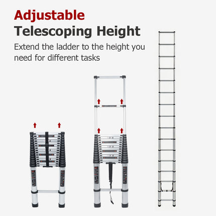 findmall Aluminum Telescoping Ladder with Hooks– Portable Collapsible Extension Ladder with Carry Bag for Home, RV & Outdoor Use