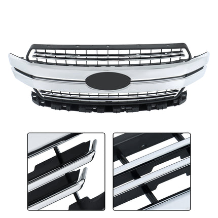 Findmall Front Grille Upper Chrome and Matte Black Mesh Style Replacement for F150 2018-2020 Replacement for Lariat Style