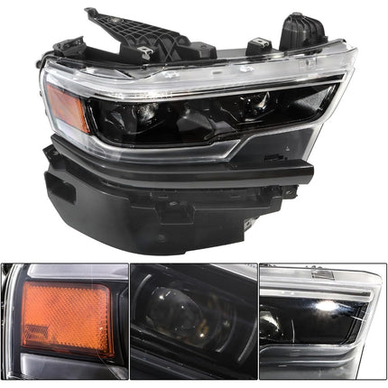 Findmall Headlights Assembly Replacement for Ram 1500 2019-2024 Black Passenger Side Dual Projector Right W/DRL