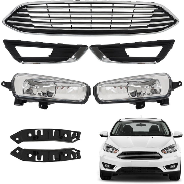 Findmall 7-Piece Front Grille Fog Light Cover and Bumper Bracket Kit Replacement for Focus 2015-2018