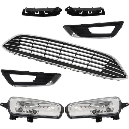 Findmall 7Pcs Kits Front Grille Fog Light and Cover Bumper Brackets Assembly Replacement for 2015 2016 2017 2018 Focus