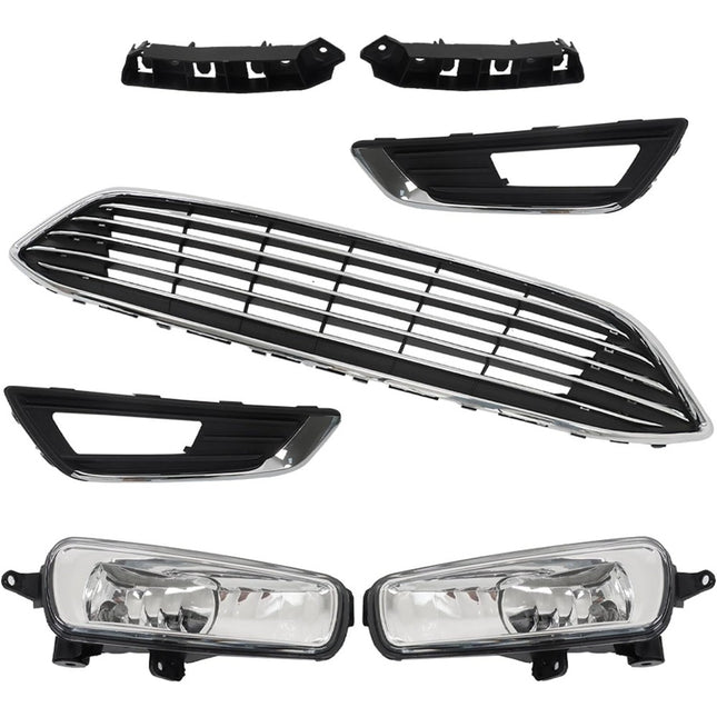 Findmall 7-Piece Front Grille Fog Light Cover and Bumper Bracket Kit Replacement for Focus 2015-2018