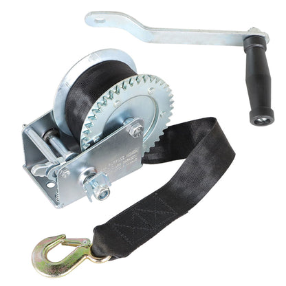 findmall Heavy Duty Hand Winch 1200lbs Hand Crank Strap Gear with 6m (20ft) Strap Manual Operated Two-Way Ratchet ATV Boat Trailer Marine