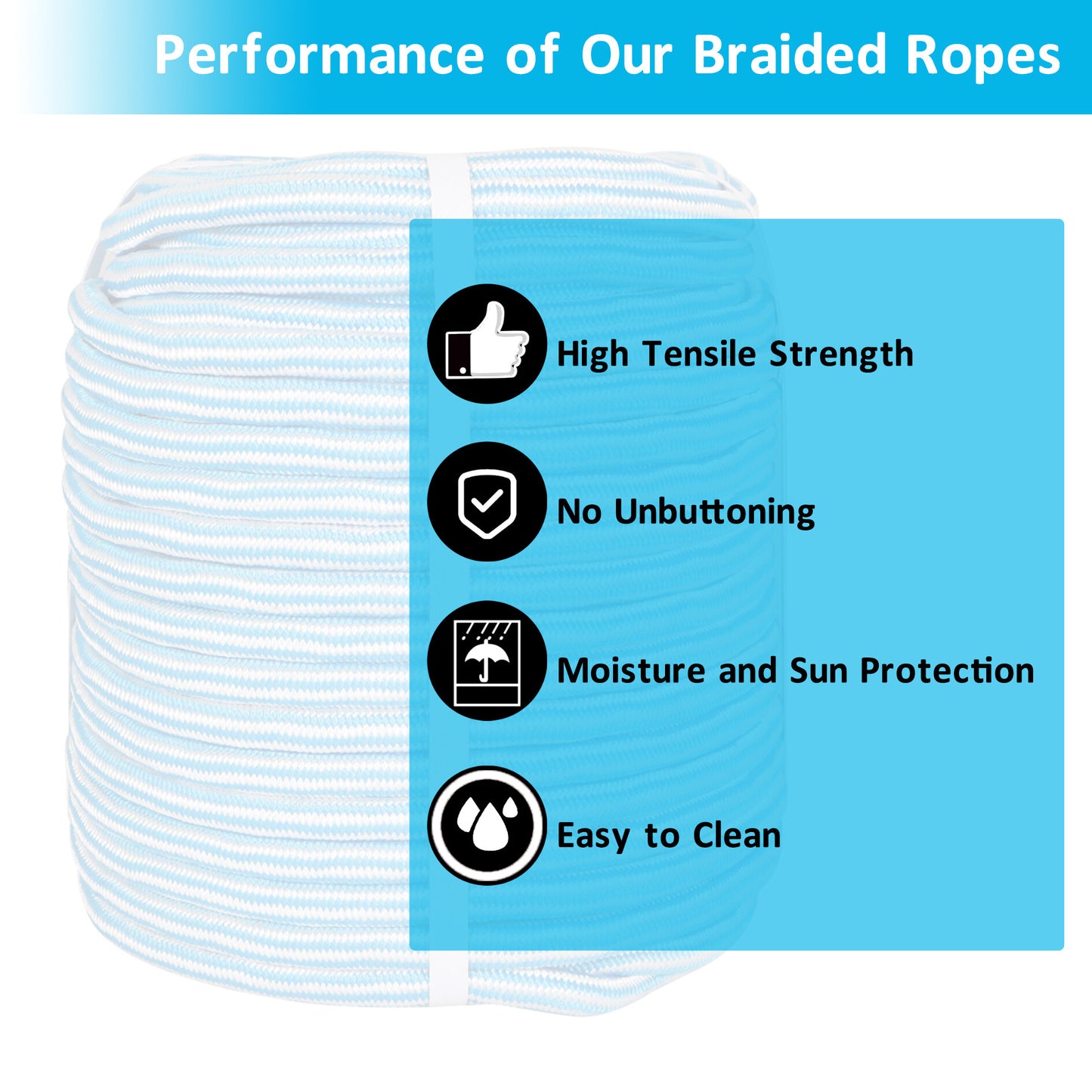 findmall 5/8 Inch 200 Feet 24 Strands Braided Rope Tree Felling Rope High Strength Polyester Rope for Swing Camping Bundling Black White