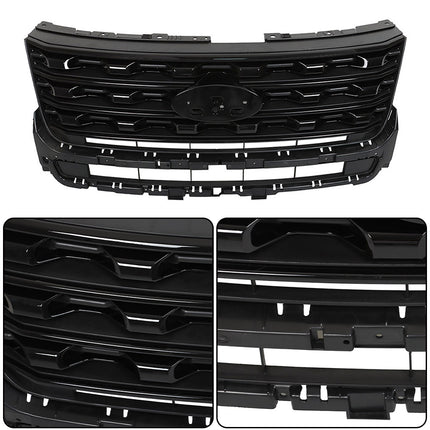 Findmall Front Grille Upper Glossy Black Replacement for Explorer 2016-2017 FO1200578