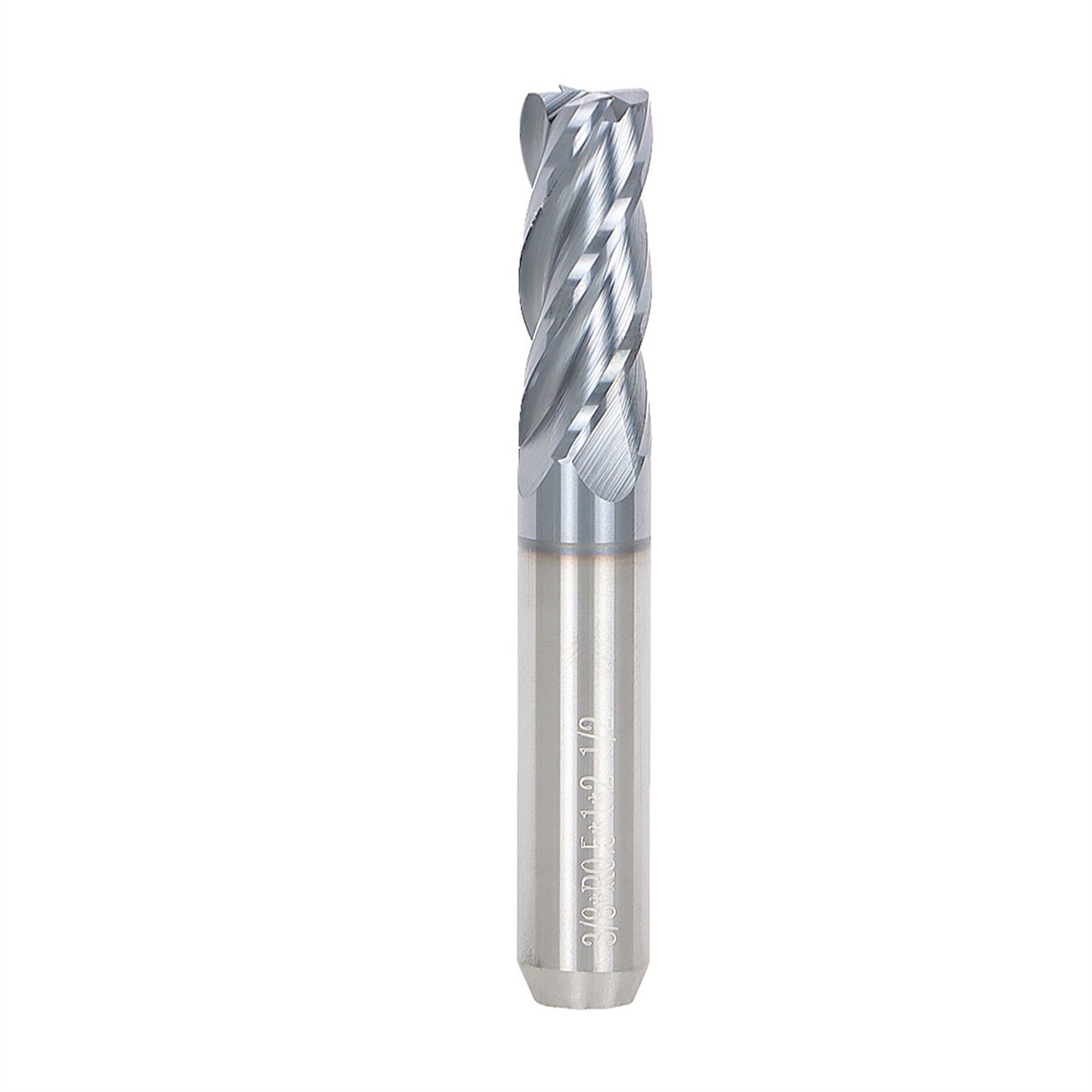 findmall 3/8 Inch Helix Carbide End Mill - .020 Radius Tialn Coated 4 Flute 1 Inch Length of Cut Fit for Aluminum Cut Non-Ferrous Metal Upcut CNC Spiral Router Bit