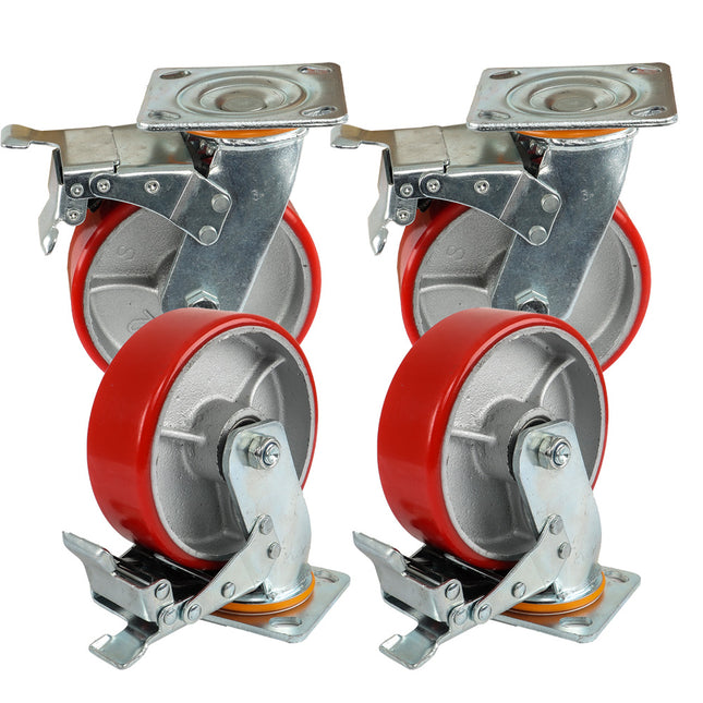findmall Heavy Duty 6" Metal Caster Wheels (4 Pack) with Brake – 360° Swivel Industrial Casters for Carts, Workbench & Equipment
