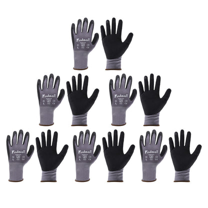 findmall Safety Work Gloves MicroFoam Nitrile Coated Foam Gloves L-Size/6 Pairs