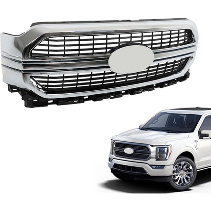 Findmall Front Grille Upper Grill Chrome Molding Mesh Replacement for 2021 2022 F150 Limited Model