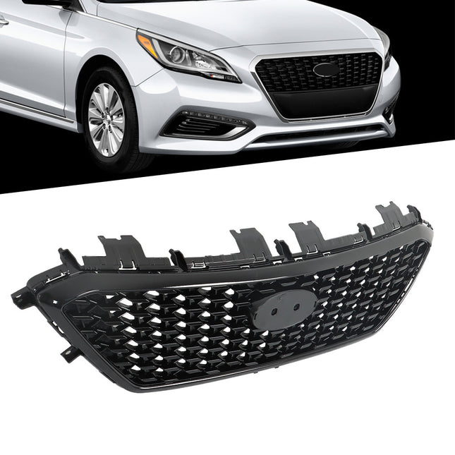 Findmall Glossy Black Honeycomb Mesh Front Upper Hood Grille Replacement for Sonata 2015-2017
