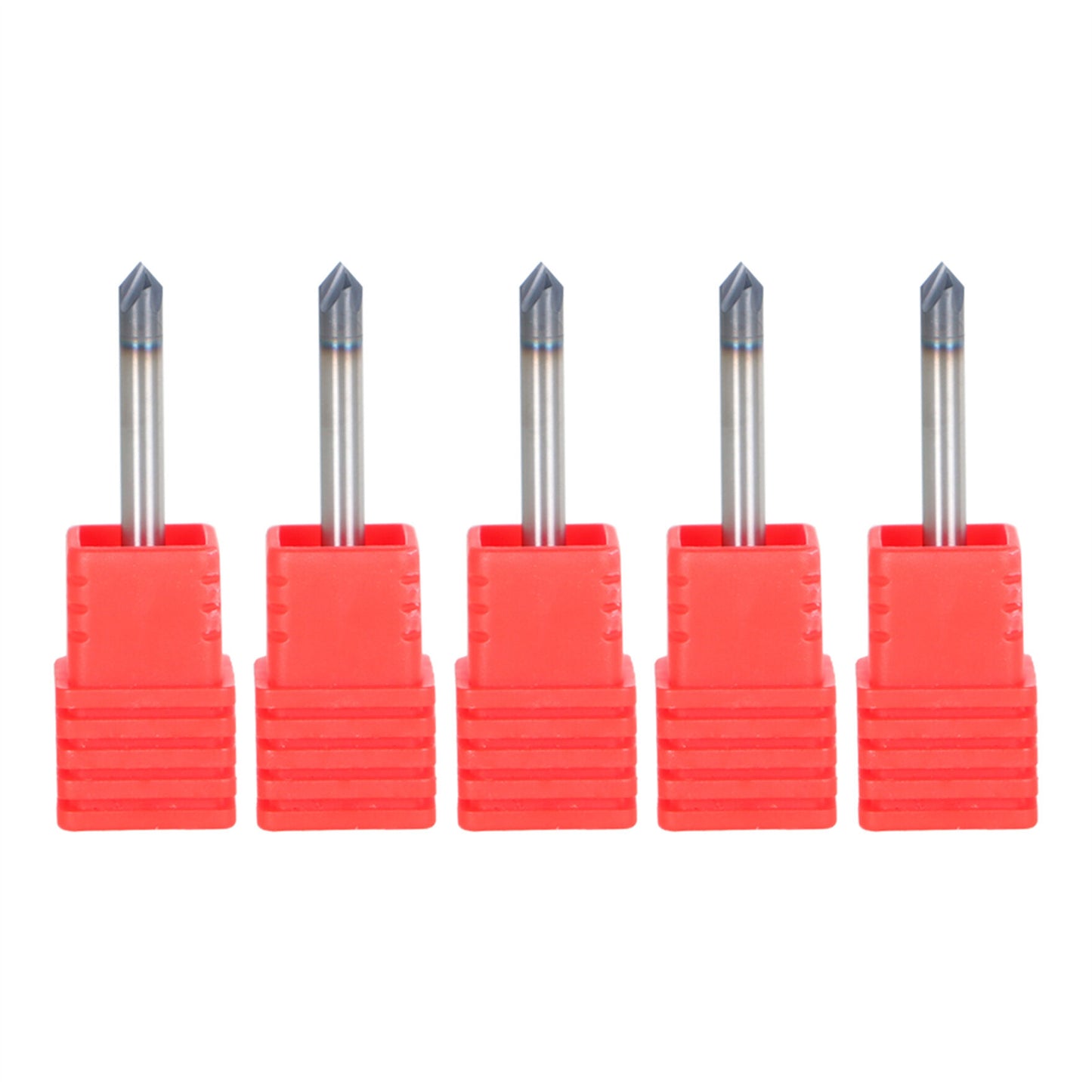 findmall 5Pcs 1/8 Inch Helix Carbide End Mill Tialn Coated 4 Flute 90 Degree Chamfer Angle Fit for Aluminum Cut Non-Ferrous Metal Upcut CNC Spiral Router Bit