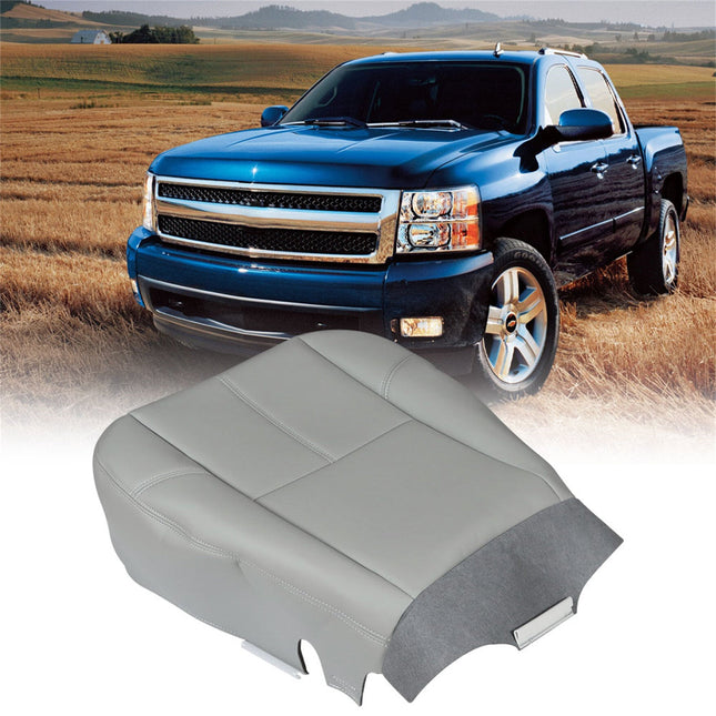 Findmall Front Driver Side Bottom Seat Cover Gray Leatherette Replacement for 2007 2008 2009 2010 2011 2012 2013 2014 Silverado
