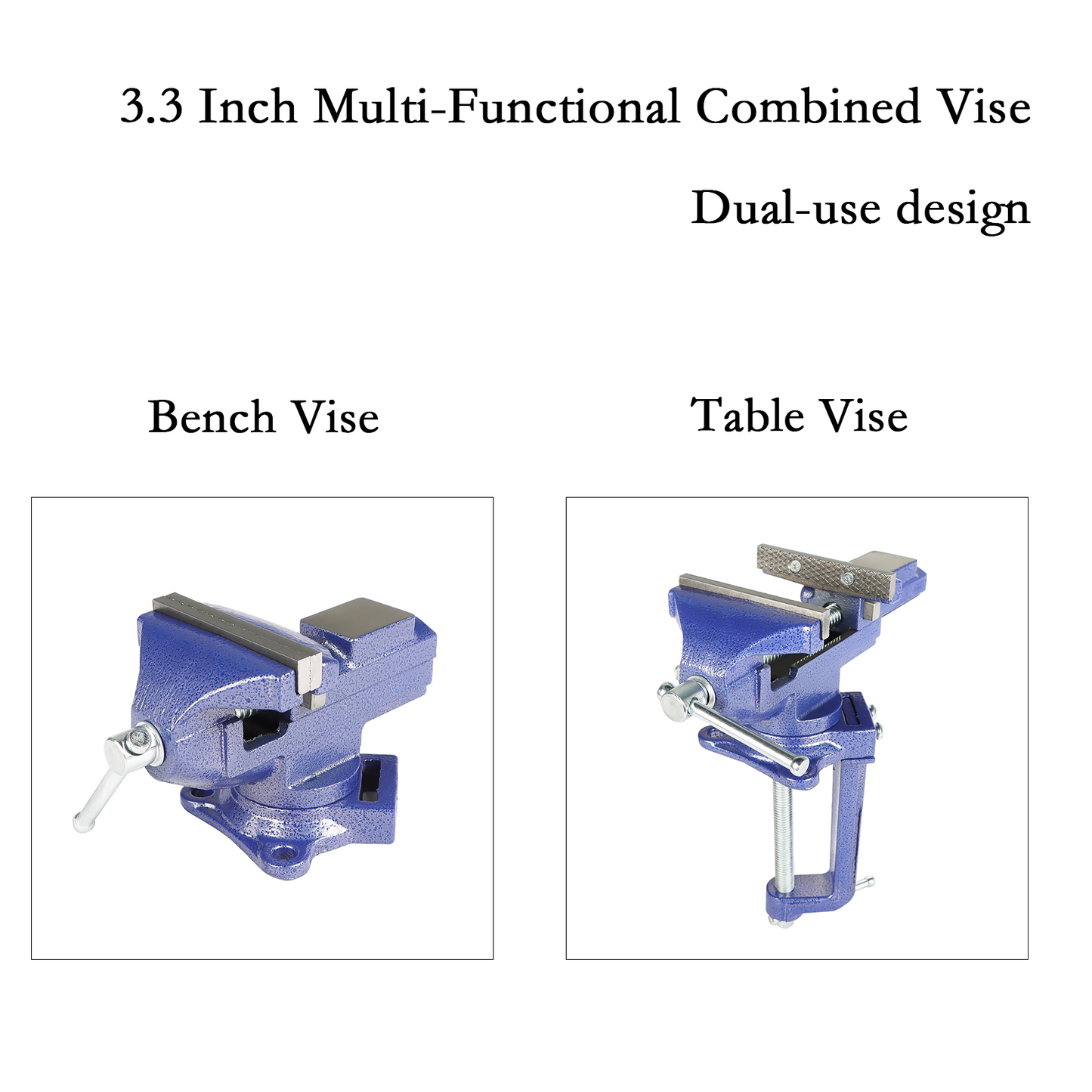 findmall 3.3 Inch Multi-Functional Combined Vise Dual-Purpose Bench or Table Vise Multifunctional Jaw Universal Rotate 360 Degree Work Clamp Portable Home Clamp On Vise - Blue