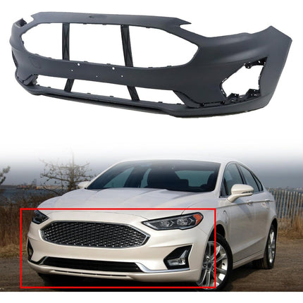 Findmall Primed Front Bumper Cover with License Plate Holes Replacement for 2019-2020 Ford Fusion
